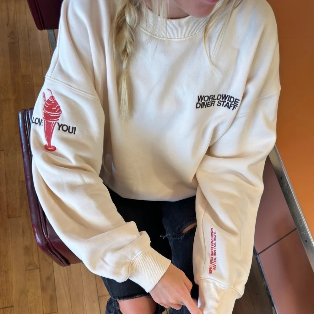 BRAND NEW WITH TAGS: DANDY SWEATSHIRT:"DINER" CREW NECK IN CREAM